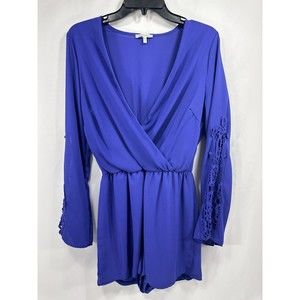 Charlotte Russe Romper Women’s Size XS‎ Blue Jumper Bell Lace Long Sleeve Shorts